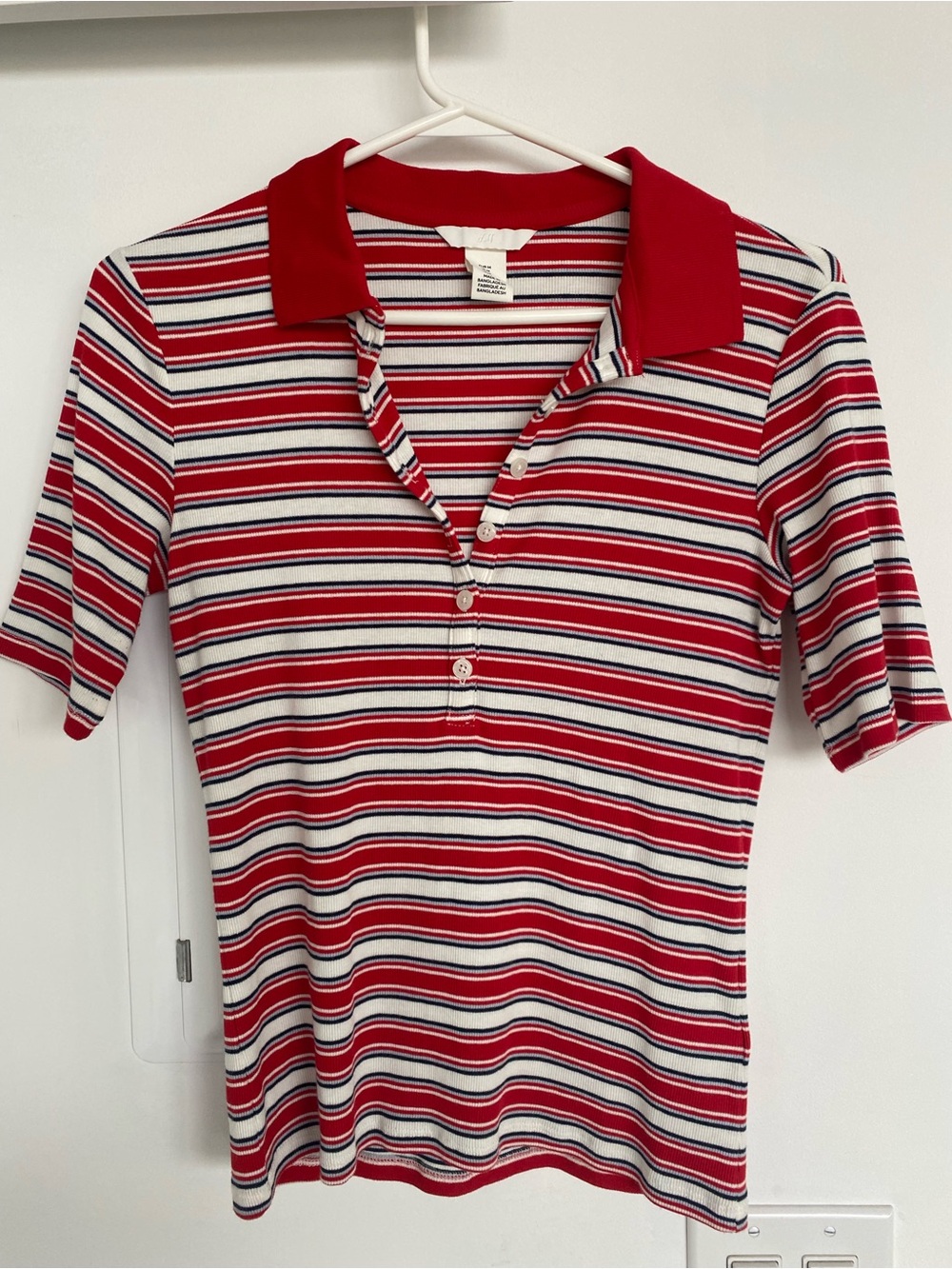 H&M Red, White & Navy Striped Short Sleeve Polo